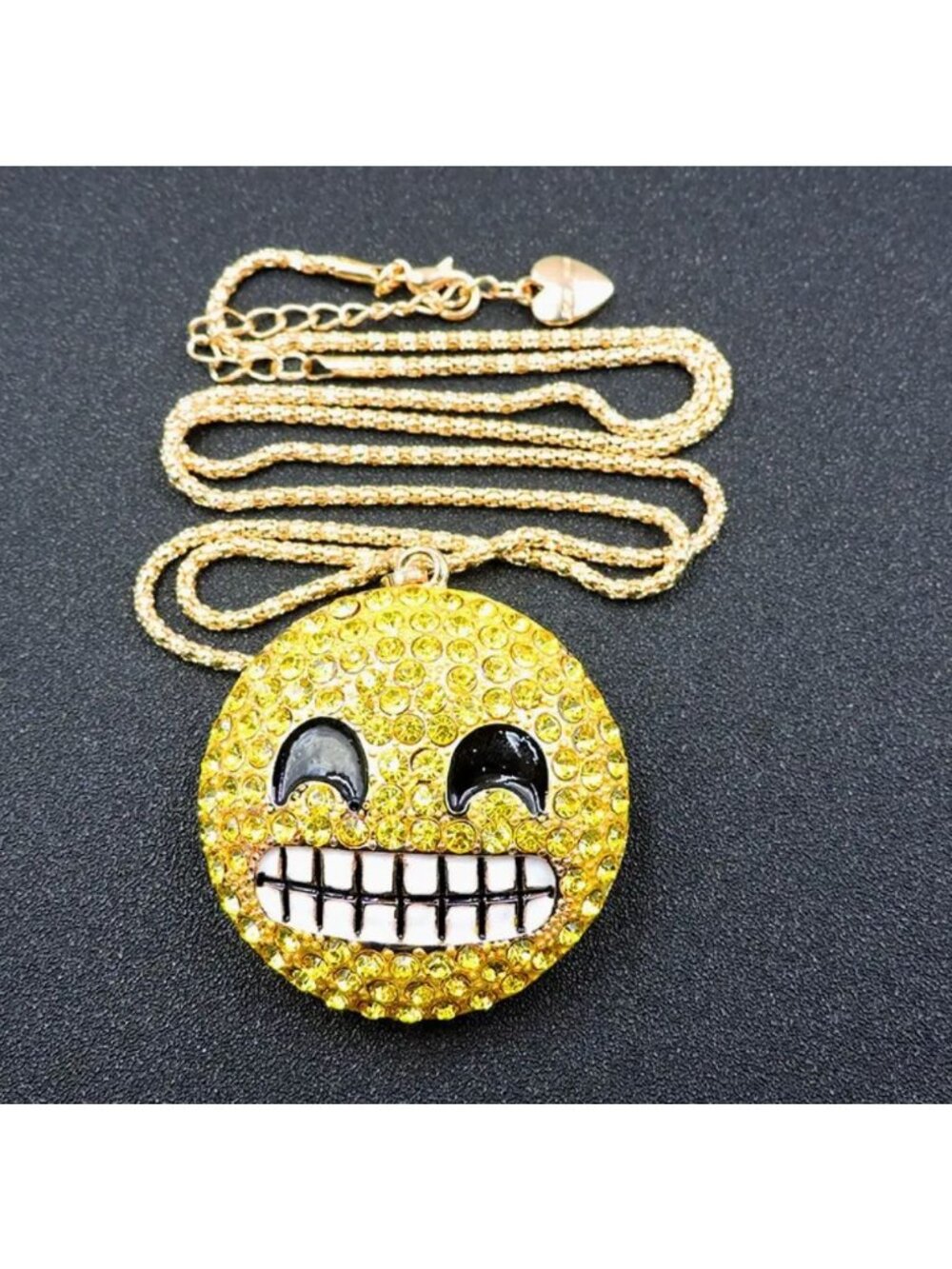 Necklace Yellow Crystal Nervous Emoji Pendant Gold Tone